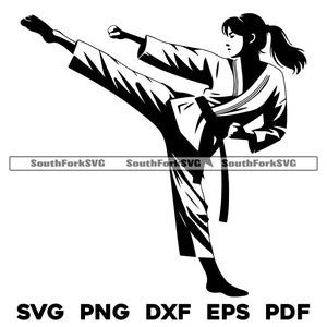 Karate Artes Marciales Girl Kick svg png dxf eps pdf / diseño gráfico vectorial transparente corte impresión tinte sub láser grabar archivos uso comercial