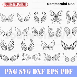 Eenvoudige Fairy Wings Doodles bundel svg png dxf eps pdf | vectorafbeelding knippen afdrukken kleurstof sub laser graveren illustraties commercieel gebruik