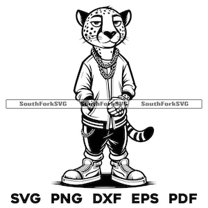 Gangster Cheetah Cartoon | svg png dxf eps pdf | laser cut print engrave dye sub vector graphic design | digital download commercial use