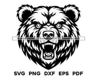 Diseño de mascota del equipo deportivo de la escuela secundaria con cabeza de oso grizzly / svg png dxf eps pdf / gráficos vectoriales corte grabado uso comercial digital