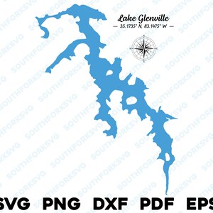 Lago Glenville Carolina del Norte Mapa Forma Silueta svg png dxf pdf epsF diseño gráfico vectorial grabado archivo láser imagen lago con botes