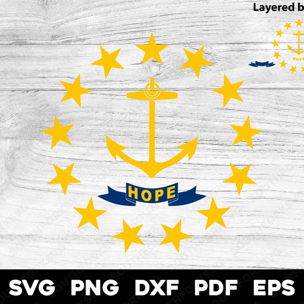 Rhode Island Flag Anchor Emblem Seal | svg png dxf eps pdf | Layered by Color vector graphic design cut print dye sub laser digital files