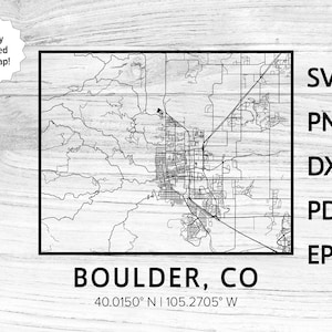 Carte routière de Boulder Colorado, CO City Street | svg png dxf pdf eps | Conception graphique vectorielle découpée gravure laser cnc fichier Téléchargement numérique instantané