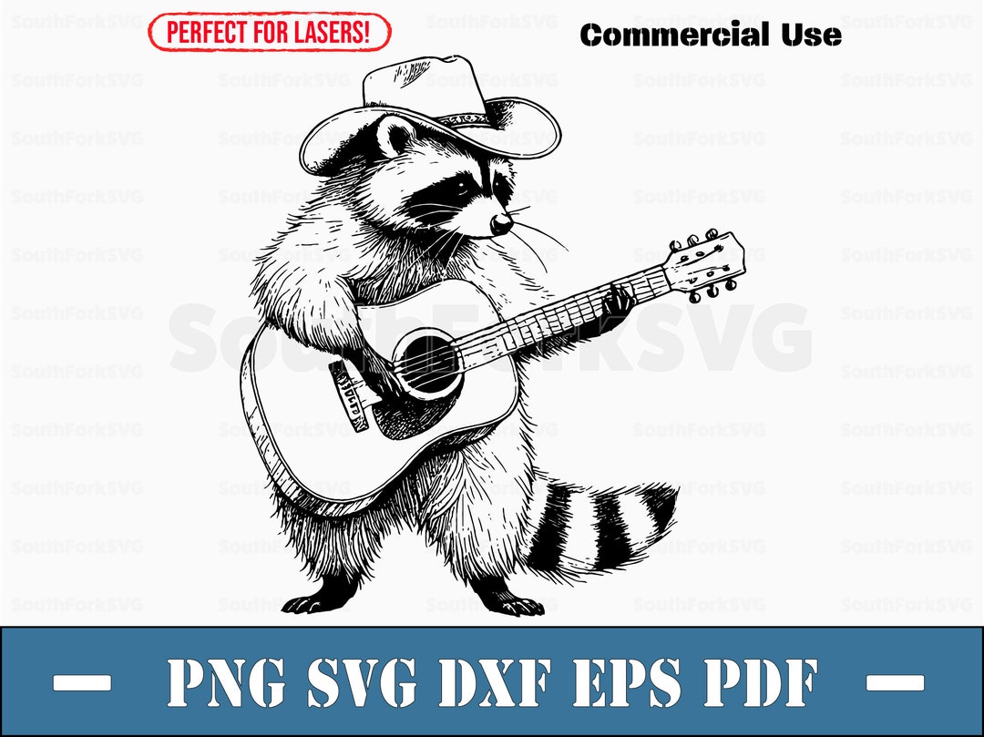 Raccoon Playing Guitar Svg Png Dxf Eps Pdf | Laser Engrave Cut Print ...