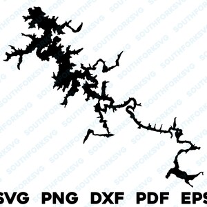 Mapa del lago Nottely Georgia Forma Silueta svg png dxf pdf eps vector diseño gráfico corte grabado láser archivo imagen ing navegación lago casa