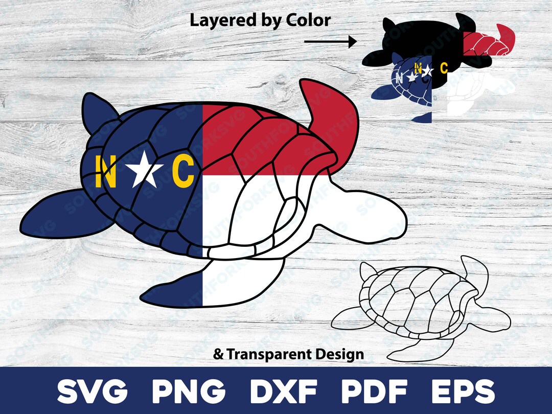North Carolina Flag Inside Sea Turtle Layered Svg Png Dxf Eps Pdf ...