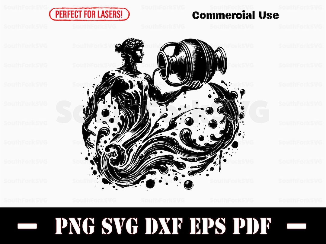Black Ink Aquarius Zodiac Sign Symbol Svg Png Dxf Pdf Eps | Vector