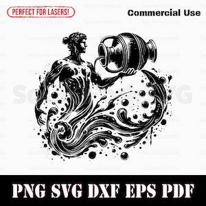 Encre noire Verseau signe du zodiaque symbole svg png dxf pdf eps | Conception graphique de vecteur impression découpée fichier laser sub laser utilisation commerciale