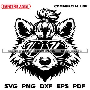Raccoon Messy Bun & Sunglasses | svg png dxf eps pdf | vector graphics design cut print dye sub laser engrave digital files commercial use