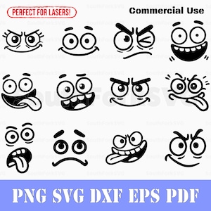 Silly Faces bundel svg png dxf eps pdf | vectorafbeelding knippen afdrukken kleurstof sub laser graveren illustraties commercieel gebruik