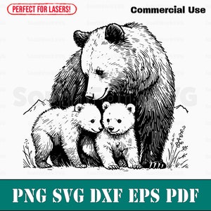 Lasergraveren van bestanden Mama Bear & Cubs svg png dxf eps pdf | vectorafbeelding knippen print dye sub laser cnc-bestanden commercieel gebruik