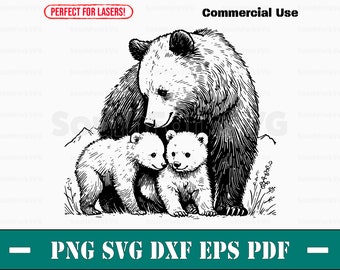 Archivos de grabado láser Mama Bear & Cubs svg png dxf eps pdf / vector gráfico corte impresión tinte sub láser cnc archivos uso comercial