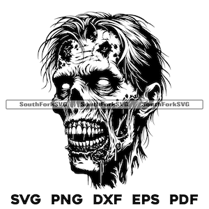 Realistischer Zombie Kopf svg png dxf eps pdf | transparente Vektorgrafik Design Cut Print Dye sub Laser graviert Dateien Kommerzielle Nutzung
