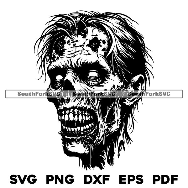 Realistischer Zombie Kopf svg png dxf eps pdf | transparente Vektor Grafik Design Schnitt Druck Dye Sub Laser gravieren Dateien kommerzielle Nutzung