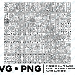 Français Marseille Tarot Full 78 Card Deck Set SVG PNG Bundle Transparent Backgrounds | Zodiac Divinatory Vector Graphic Clip Art Fichiers découpés