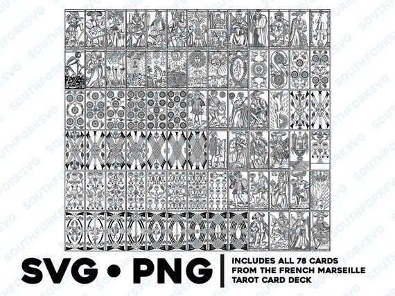 French Marseille Tarot Full 78 Card Deck Set SVG PNG Bundle