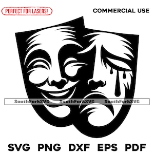 Maschere ridenti e piangenti svg png dxf eps pdf / grafica vettoriale design taglio stampa dye sub laser file digitali uso commerciale