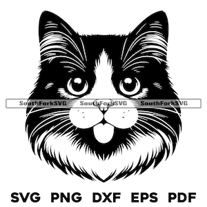 Tête de chat smoking Vector Design | svg png dxf eps pdf | Illustration vectorielle découpée, impression, teinture, gravure au laser, fichier numérique, utilisation commerciale