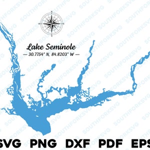 Lac Seminole Floride Géorgie carte forme Silhouette svg png dxf pdf eps vector graphisme coupe gravure fichier laser image ing lac de plaisance