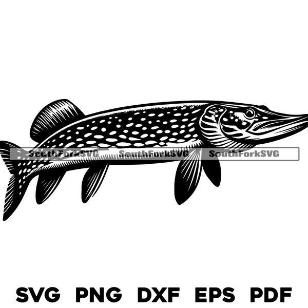 Northern Pike Design | svg png dxf eps pdf | transparent vector graphic design cut print dye sub laser engrave files commercial use
