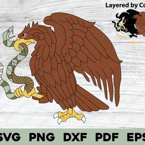 Mexico Coat of Arms Eagle Layered by Color svg png dxf eps pdf transparent vector graphic design digital print file clipart dye sub image