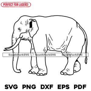 Elefante Line Art Design svg png dxf eps pdf | gravação a laser cnc corte impressão corante sub arquivos de clip art | download digital instantâneo para uso comercial