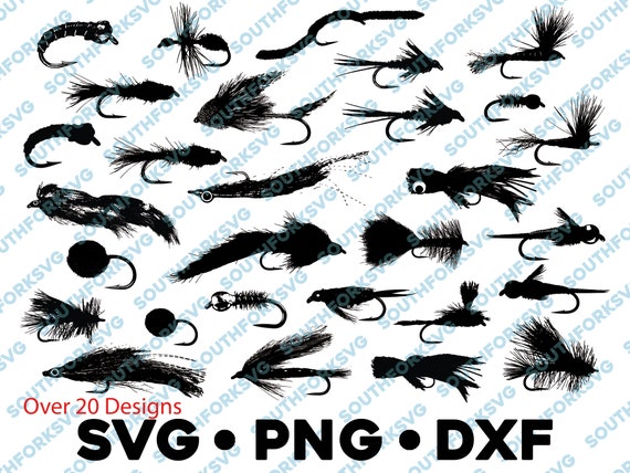 Fly Fishing Pattern Lure SVG PNG DXF Laser Bundle Dry Nymph Streamer Midge  Trout Bass Salmon Vector Transparent Silhouette Fishing 