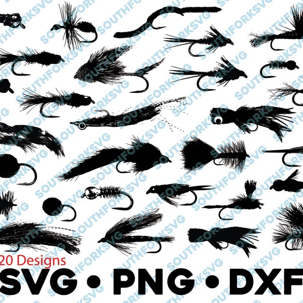 Fly Fishing Pattern Lure SVG PNG DXF Laser Bundle Dry Nymph Streamer Midge Trout Bass Salmon vector transparent silhouette fishing