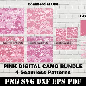 Lot de 3 motifs sans couture camouflage numérique rose | svg png dxf eps pdf | Illustration vectorielle découpée colorant sub art téléchargement immédiat utilisation commerciale