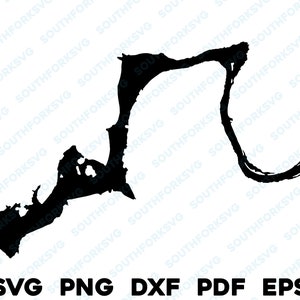 Mapa del lago Nickajack, Tennessee, silueta, forma, svg, png, dxf, pdf, eps, diseño gráfico vectorial, corte, grabado, archivo láser, imagen, barco, lago, casa