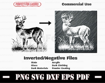 Ciervo de cola blanca invertido svg png dxf eps pdf vector gráfico corte impresión láser grabado descarga instantánea uso comercial