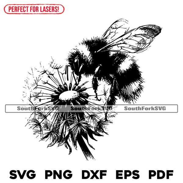 Bumblebee Dandelion Laser Engrave Files | svg png dxf eps pdf | transparent vector graphic design cut print dye sub commercial use