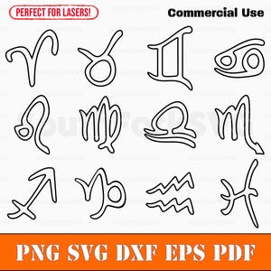 Ensemble de contours de symboles du zodiaque svg png dxf pdf eps | Conception graphique de vecteur impression découpée fichier laser sub laser utilisation commerciale
