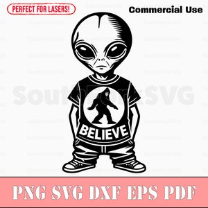 Alien Bigfoot Believe Shirt Funny svg png dxf pdf eps / vector diseño gráfico corte impresión tinte sub láser grabar archivos digitales uso comercial