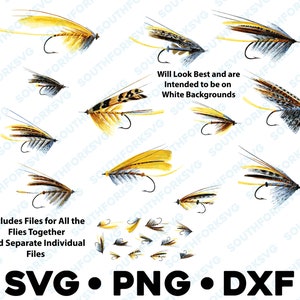 Dry Fly Colored Vectorized Bundle SVG PNG DXF transparent graphic design silhouette file fly fishing dry flies clip art commercial use
