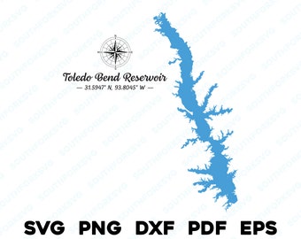 Toledo Bend Reservoir Texas Map Shape Silhouette svg png dxf pdf eps vector graphic design cut engraving laser file image