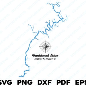 Lago Bankhead Alabama Mapa Forma Silhueta svg png dxf pdf eps vetor design gráfico corte gravura arquivo laser imagem barco lago