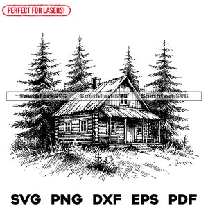 Laser Engrave File Rustic Cabin svg png dxf eps pdf Cottage Scene For Wood Signs Boards Glass Charcuterie Instant Download Commercial Use