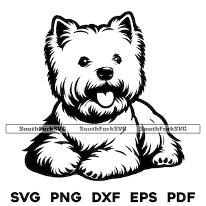 West Highland White Terrier Hund liegend svg png dxf eps pdf Vektorgrafik Schnittdatei Laser Clip Art Sofortiger digitaler Download Kommerzielle Nutzung