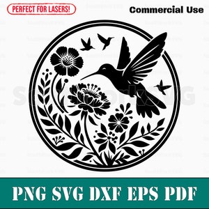 Hummingbird Feeding svg png dxf eps pdf / incisione laser taglio stampa file grafica vettoriale clip art download digitale istantaneo uso commerciale