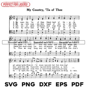 My Country Tis of Thee Hymn Sheet Music svg png dxf eps pdf graver au laser des fichiers conception graphique téléchargement numérique utilisation commerciale