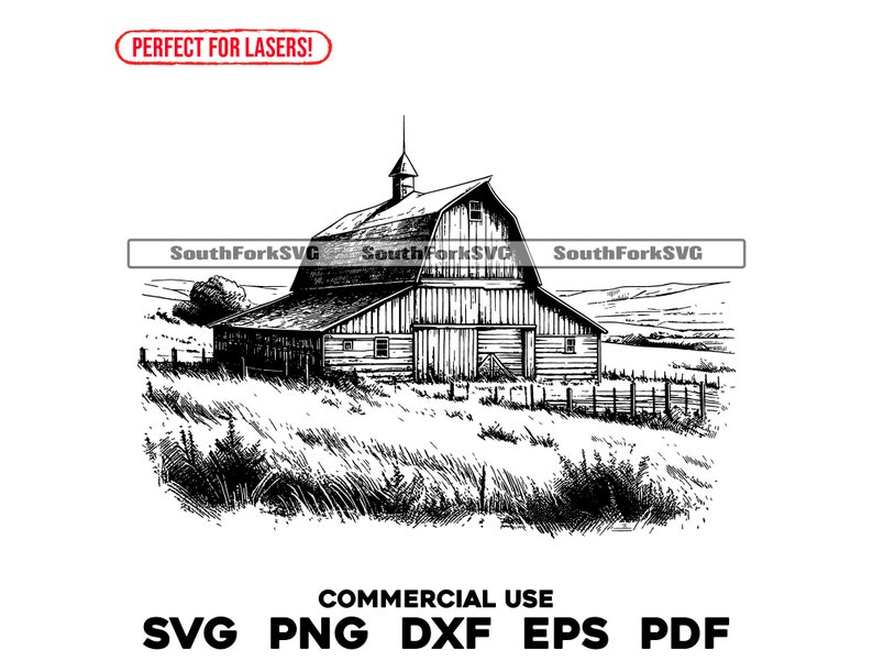 Laser Engrave File Barn Scene | Svg Png Dxf Eps Pdf | Transparent ...