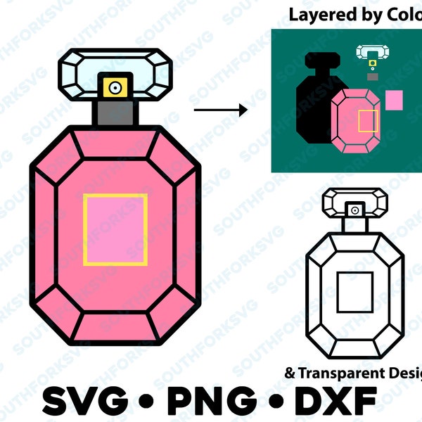 Perfume Bottle SVG PNG DXF Layered by Color Cut File Clip Art Vector Graphic cute Icon purse brush makeup lips lipstick clothing