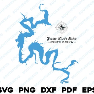 Green River Lake Kentucky Mapa Forma Silueta Contorno svg png dxf pdf eps vector diseño gráfico corte grabado archivo láser imagen barco lago