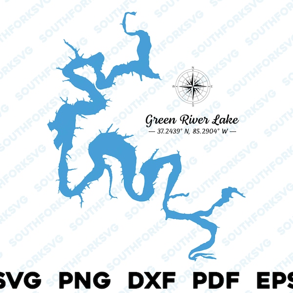 Green River Lake Kentucky Map Shape Silhouette Outline svg png dxf pdf eps vector graphic design cut engraving laser file image  boat lake