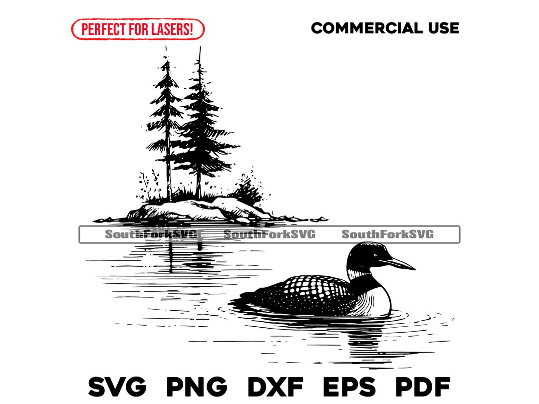 Loon Scene Loon Lake Scene Laser Engrave Files Svg Png Dxf Eps Pdf Vector Graphic ...