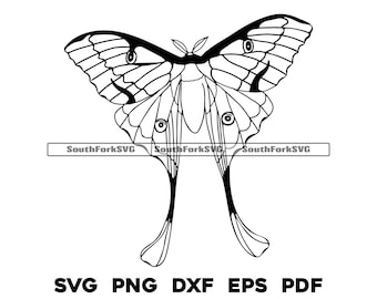 Luna Moth Outline | svg png dxf eps pdf | transparent vector graphic design cut print dye sub laser engrave files commercial use