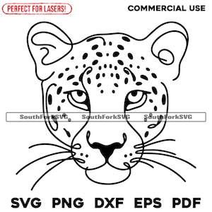 Leopardansikte Minimal Line Art svg png dxf eps pdf | vektorgrafik skärfil laser clipart | omedelbar digital nedladdning kommersiellt bruk