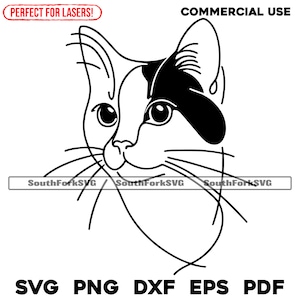 Dessin au trait minimaliste chat calicot | svg png dxf eps pdf | graphique vectoriel découpé fichier laser clip art | Téléchargement numérique instantané, utilisation commerciale