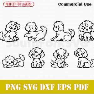Goldendoodle Chibi Bundle svg png dxf eps pdf | graphique vectoriel découpé fichier laser clip art | Téléchargement numérique instantané, utilisation commerciale